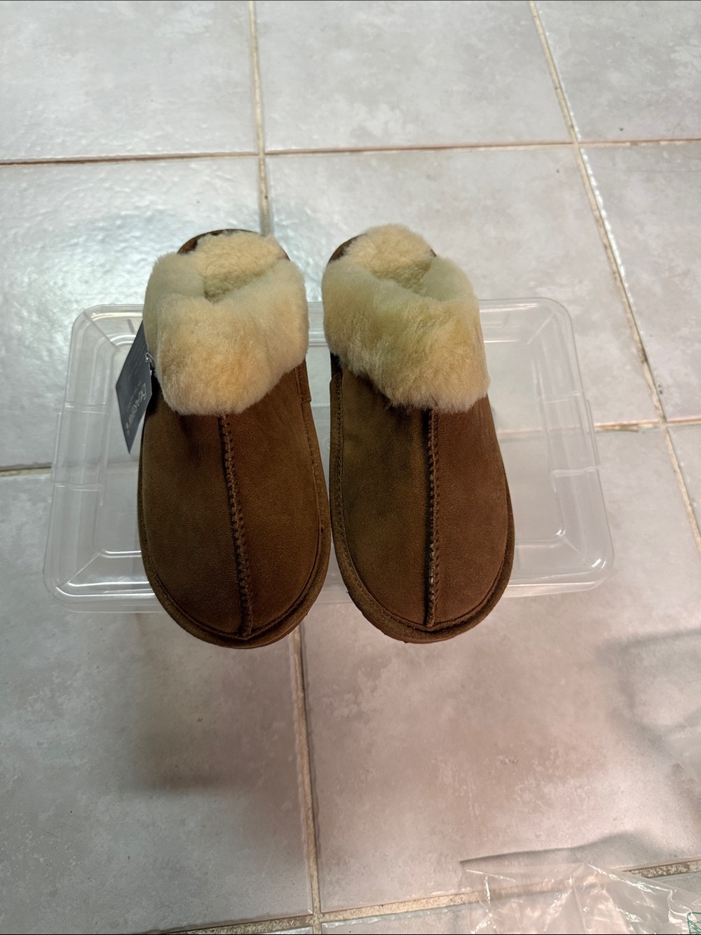 BearPaw Kids Brown Suede Slip-On Slippers with Cream Shearling